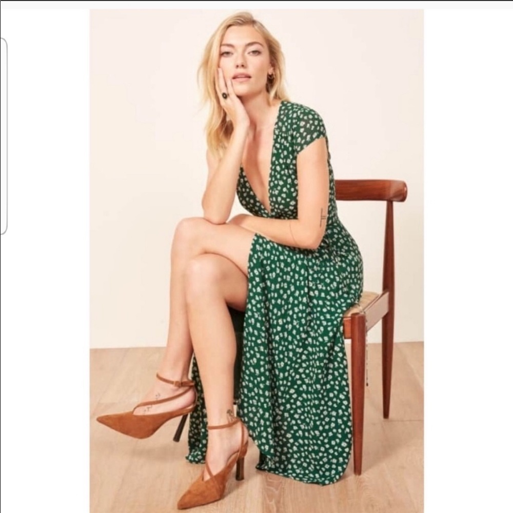 Reformation Green Floral Midi Dress